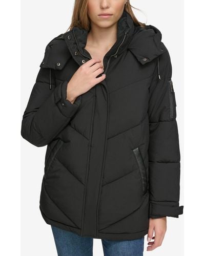 DKNY Mid-length Long-sleeve Puffer Jacket - Black