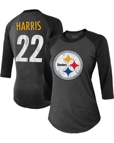 Majestic Threads Najee Harris Pittsburgh Steelers Player Name And Number Raglan Tri-blend 3/4-sleeve T-shirt - Black