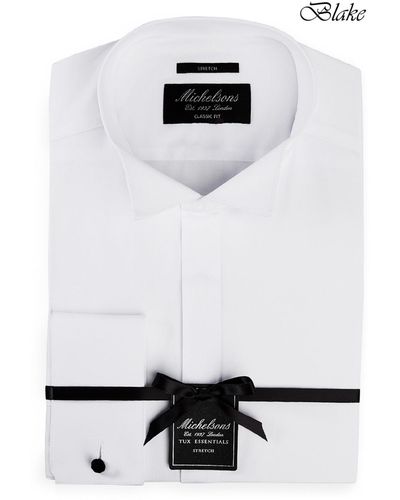 Michelsons Of London Classic/regular Fit Stretch Pleated Bib French Cuff Tuxedo Shirt - White