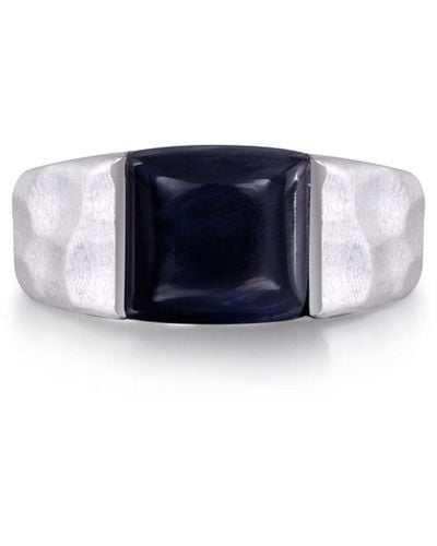 LuvMyJewelry Blue Pieter Site Gemstone Hammered Texture Sterling Silver Men Signet Ring