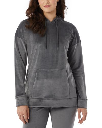 32 Degrees Velour Pouch-pocket Pullover Hoodie - Gray