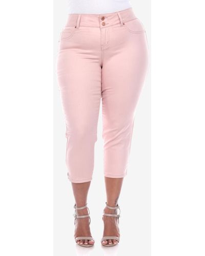 White Mark Plus Size Capri Jeans - Pink