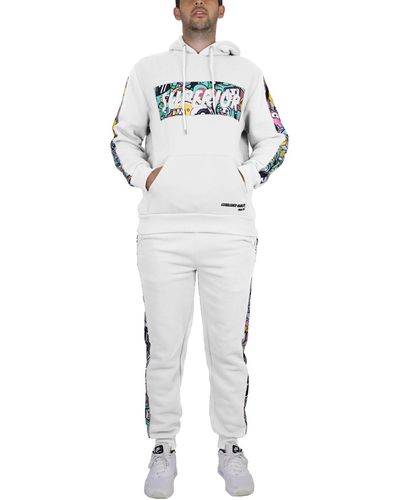 Galaxy By Harvic Fleece-lined Pullover Hoodie And jogger Sweatpants - White