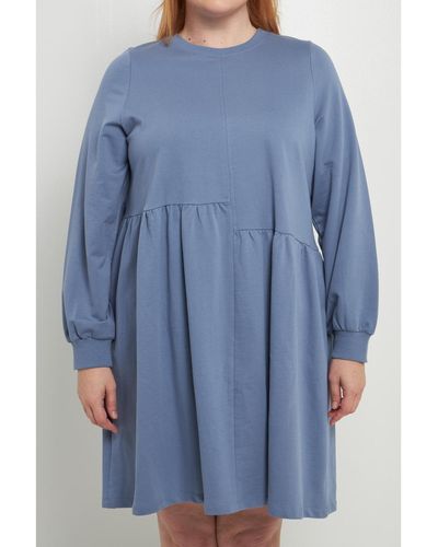 English Factory Plus Size Knit Unbalanced Seam Dress - Blue