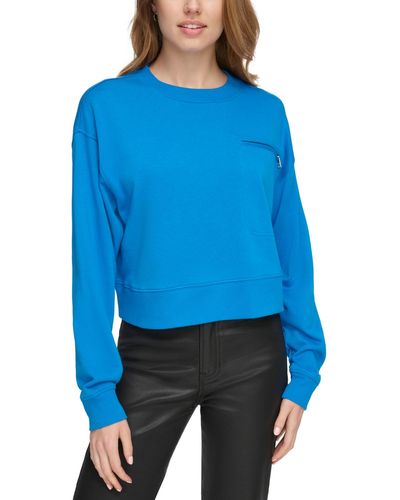 DKNY Zippered-pocket Dropped-sleeve Sweatshirt - Blue