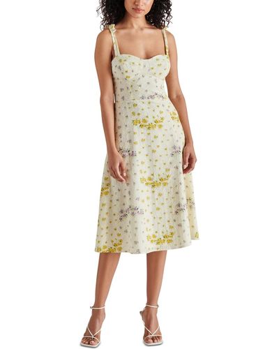 Steve Madden Carlynn Floral-print Pointelle Bow-sleeve Smocked-back Dress - Yellow