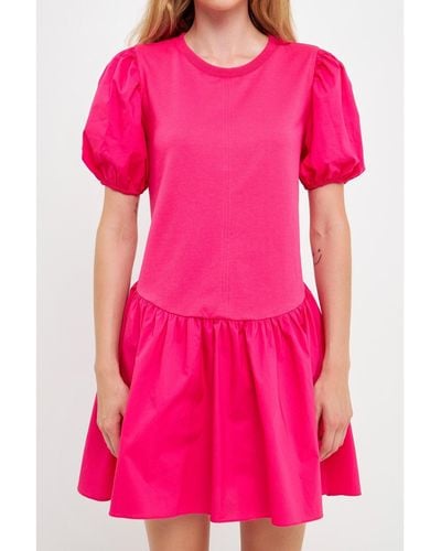 English Factory Mixed Media Babydoll Dress - Pink