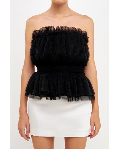 Endless Rose Strapless Tulle Banded Top - Black