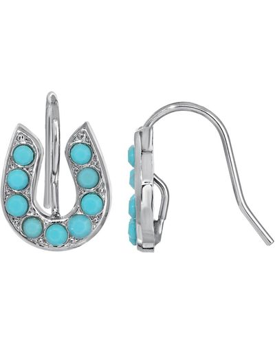 2028 Silver Tone Horseshoe Wire Earrings - Blue
