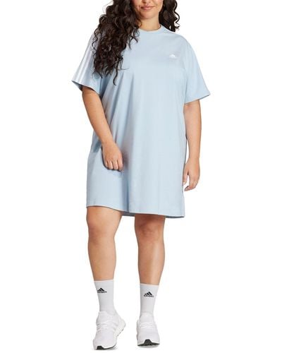 adidas Plus Size Essentials 3-stripes Boyfriend T-shirt Dress - Blue