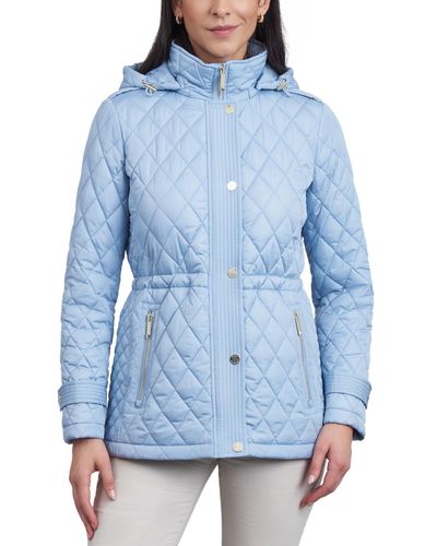 Michael Kors Michael Petite Quilted Hooded Anorak Coat - Blue