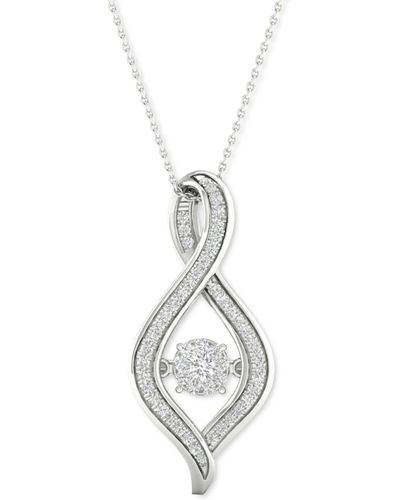 Twinkling Diamond Star Diamond Swirl Halo 18" Pendant Necklace (1/5 Ct. T.w. - Metallic