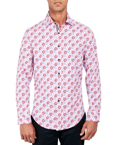 Society of Threads Regular-fit Non-iron Performance Stretch Flower-print Button-down Shirt - Red