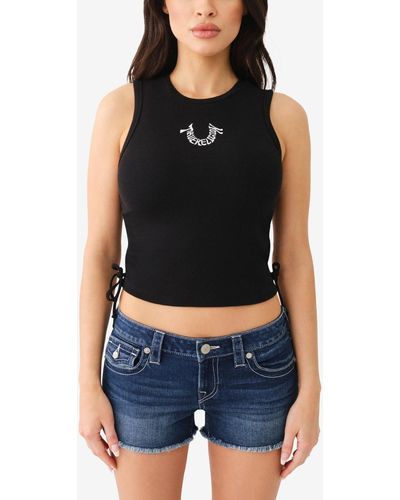 True Religion Embroidered Side Rouched Tank - Black