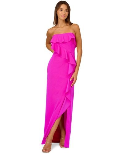 Adrianna Papell Strapless Cascading Ruffle Gown - Pink