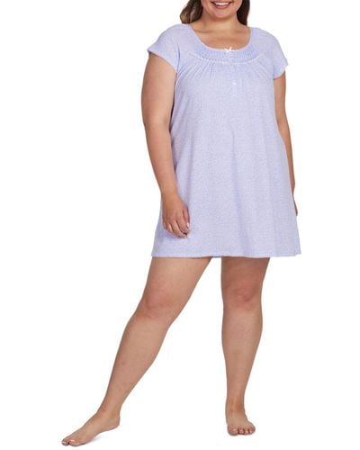 Miss Elaine Plus Size Printed Short-sleeve Nightgown - Blue