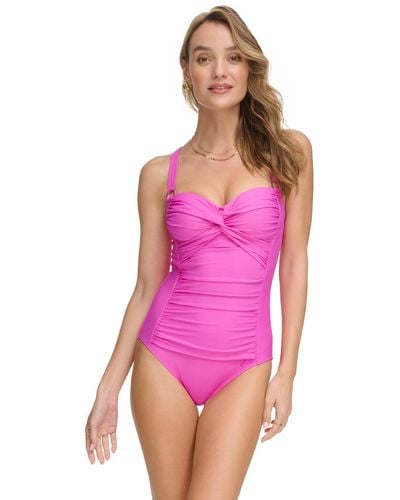 DKNY Twist-front One-piece Swimsuit - Pink