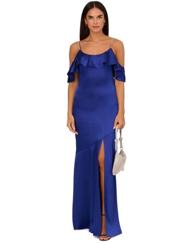 Adrianna Papell Liquid Satin Rhinestone-strap Gown - Blue