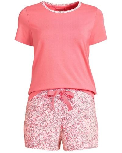 Lands' End Knit Pajama Short Set Short Sleeve T-shirt And Shorts - Pink