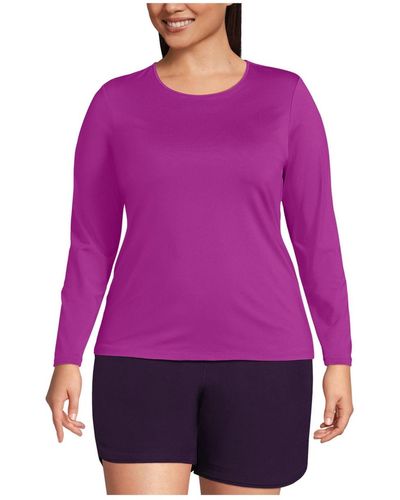 Lands' End Plus Size Crew Neck Long Sleeve Rash Guard Upf 50 Swim Tee - Purple