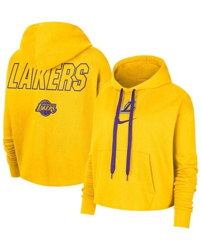 Nike Los Angeles Lakers Courtside Cropped Pullover Hoodie - Yellow