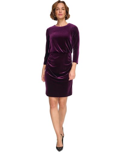 DKNY Velvet Blouson 3/4-sleeve Sheath Dress - Purple