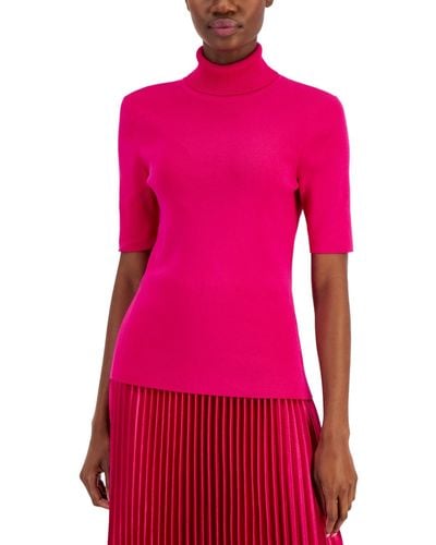 Anne Klein Turtleneck Elbow-sleeve Sweater - Pink