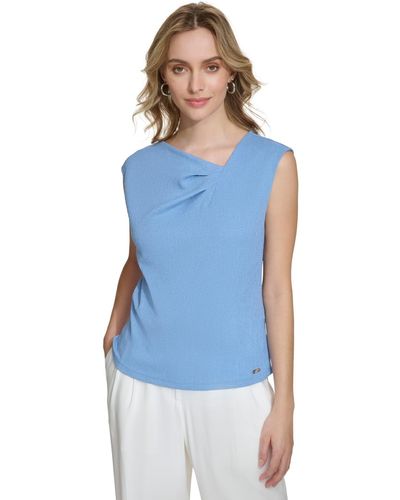 Calvin Klein Sleeveless Asymmetrical Neck Top - Blue