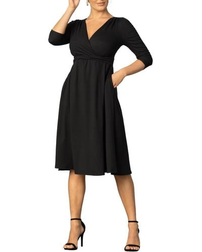 Kiyonna Gabriella Ruched Sleeve Midi Dress - Black