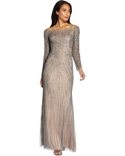 Adrianna Papell Sequin Off-the-shoulder Gown - Metallic