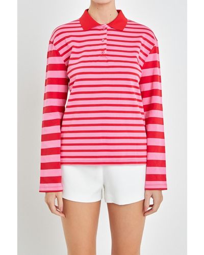 English Factory Stripe Long Sleeve Knit Top - Red