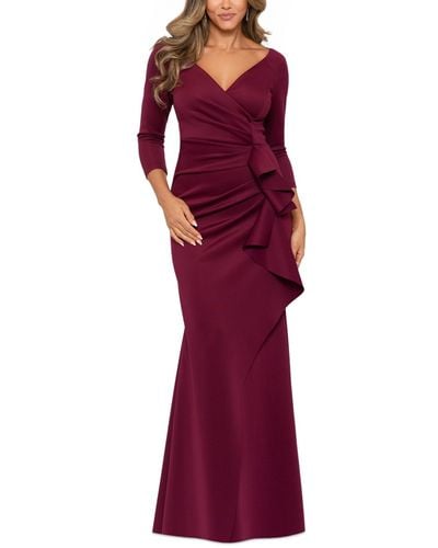 Xscape Pleated Ruffled Gown - Red