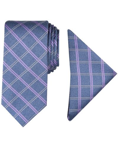 Nautica Men Marion Grid Tie & Pocket Square Set - Purple