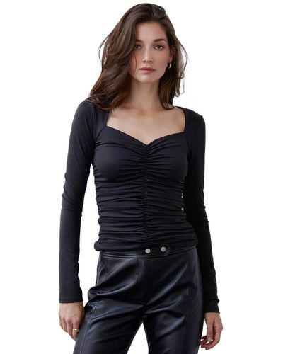 Crescent Leilani Sweetheart Ruched Knit Top - Black