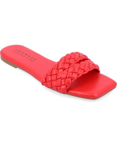 Journee Collection Sawyerr Tru Comfort Foam Wide Width Dual Braided Band Slide Sandals - Red