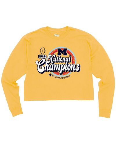 Blue 84 Michigan Wolverines College Football Playoff 2023 National Champions Cropped Long Sleeve T-shirt - Gray