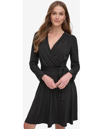 DKNY Embellished Faux-wrap Dress - Black