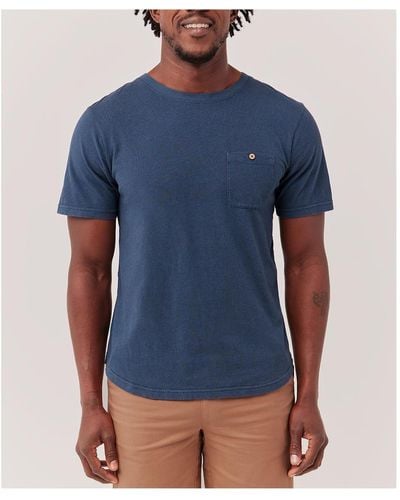 Pact Seaside Linen Blend Short Sleeve Pocket Crew T-shirt Made With Organic Cotton - Blue