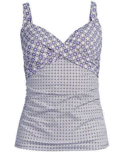 Lands' End V-neck Wrap Underwire Tankini Swimsuit Top Adjustable Straps in  Blue