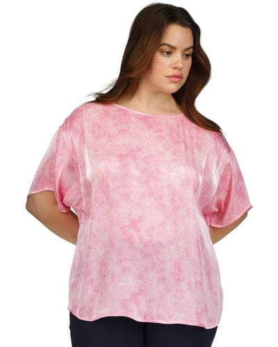 Michael Kors Michael Plus Size Petal-print Short-sleeve Top - Pink