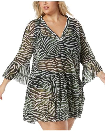 Coco Reef Printed Enchant Tiered Swim Dress Cover-up - Gray