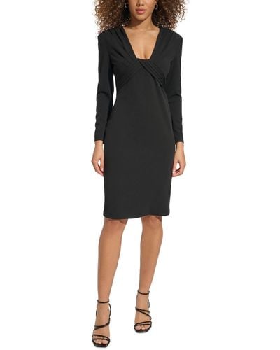 Calvin Klein Pleated V-neck Sheath Dress - Black