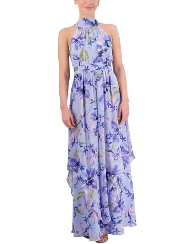 Eliza J Printed High-neck Sleeveless Chiffon Dress - Purple