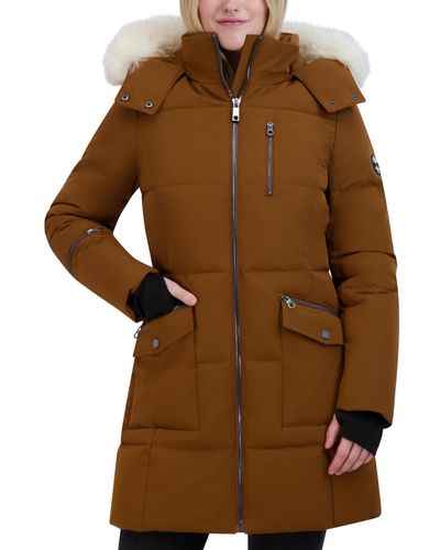 Nautica Faux-fur-trim Hooded Puffer Coat - Brown