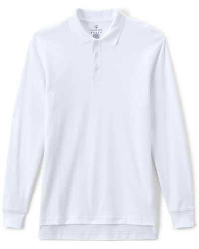 Lands' End School Uniform Long Sleeve Interlock Polo Shirt - White