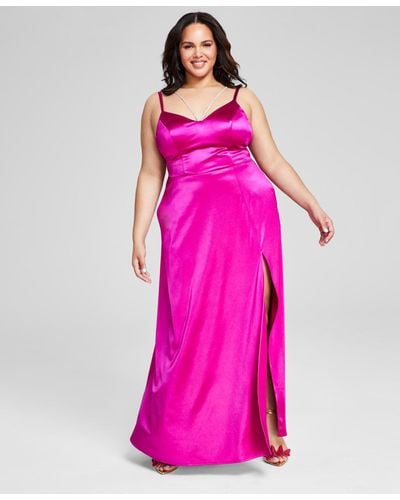 City Studios Trendy Plus Size Strappy Rhinestone Lace-up-back Gown - Pink