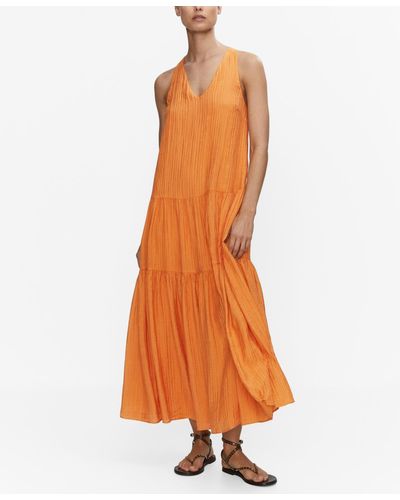 Mango Textured Skater Dress - Orange
