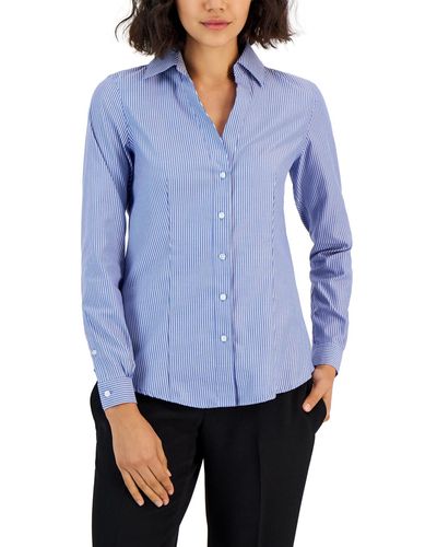 Jones New York Striped Easy Care Button Up Long Sleeve Blouse - Blue