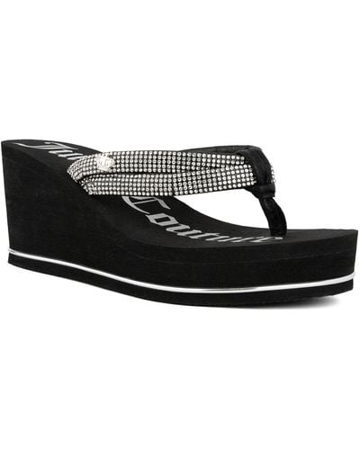 Juicy Couture Unwind Rhinestone Platform Wedge Sandals - Black