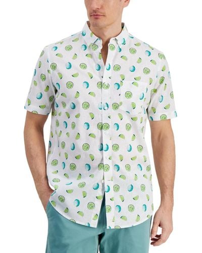 Club Room Lime Print Short-sleeve Shirt - Blue
